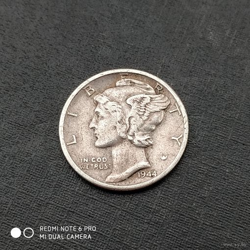 10 центов 1944 г. Меркурий. Серебро 0.900