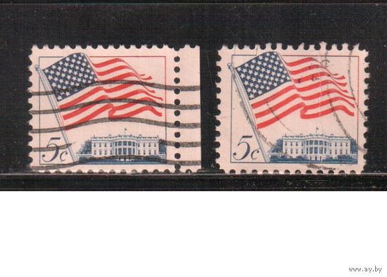 США-1963, (Мих.838 х+у) , гаш. , Стандарт, Флаг (полная серия), разл. бумага(2)