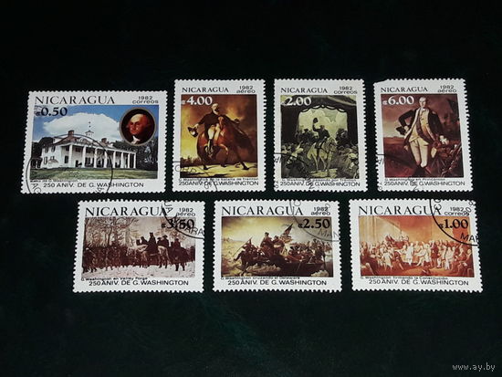 Никарагуа 1982 Джордж Вашингтон 250 лет. Живопись. Архитектура. Война. Полная серия 7 марок