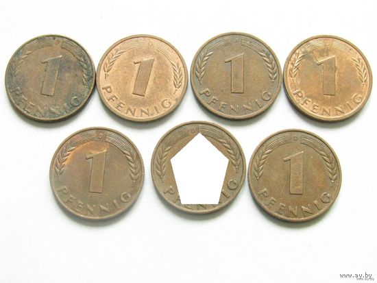 ФРГ 1 пфенниг 1950 и 1991 разные монетные дворы цена за монету