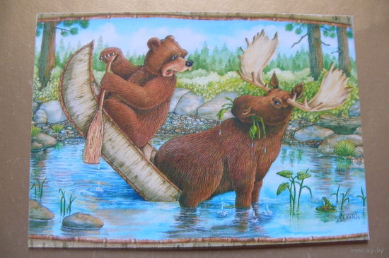 Современная открытка, Jeffrey Severn, чистая; медведь, лось, 64.