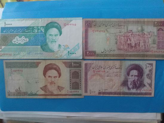 Иран. 10000,2000,1000 и 100 риалов одним лотом.