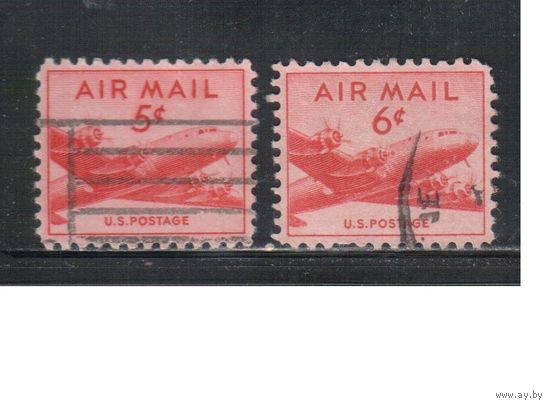 США-1947, (Мих.552-553), гаш.  , Авиапочта, Самолет "Дуглас", (полная серия) (1)