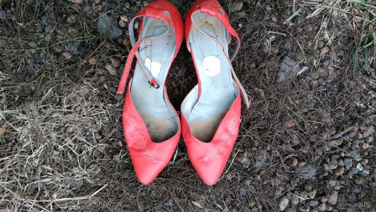 Туфли СССР красные кожаные, винтаж, ретро