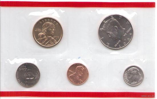 Годовой набор монет США 2006 г. с одним долларом Сакагавея "Парящий орел" двор D (1; 10; 25; 50 центов + 1 доллар) _UNC