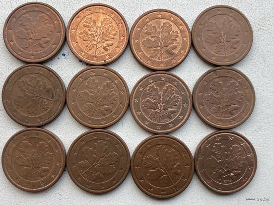 Германия Набор одноцентовых монет (одним лотом )