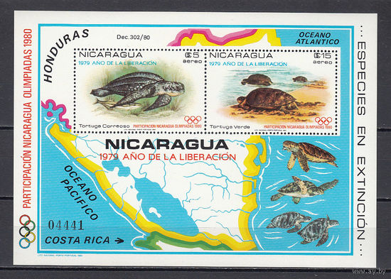 Фауна. Черепахи. Никарагуа. 1980. 1 блок. Michel N бл114 (40,0 е)