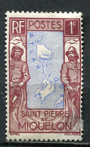 Французские колонии - Сен-Пьер и Микелон - 1932/1935 - Карта 1С - (есть тонкое место) - [Mi.133] - 1 марка. Чистая без клея.  (Лот 66Eu)-T5P6