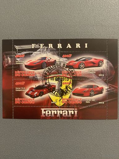 Конго 2013. Автомобили Ferrari. Малый лист