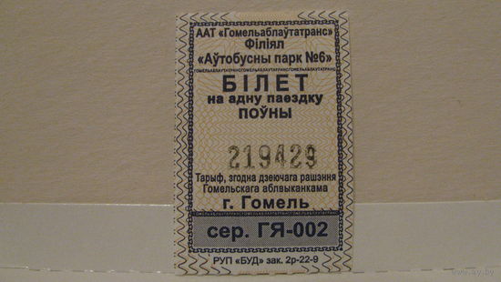Билет на автобус, Гомель, 2022г., сер. ГЯ-002