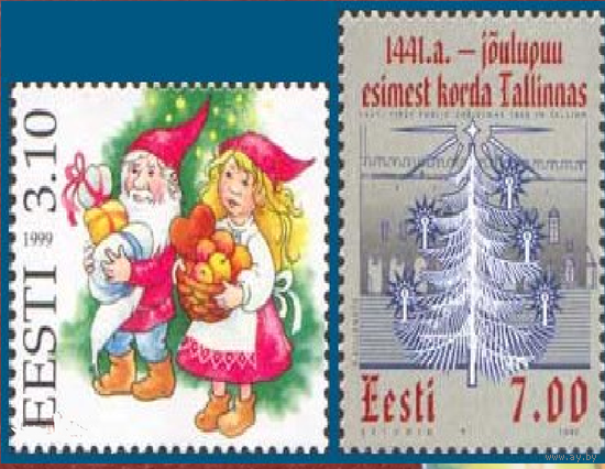 Эстония 1999, Рождество. Новый год. Елка. Гномы, 2 марки**