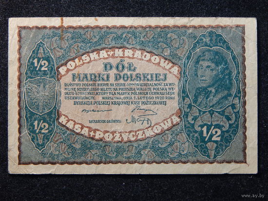 Польша 1/2 марки 1920г.