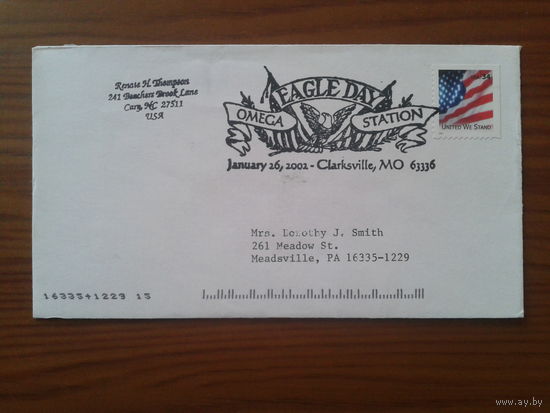 США 2002 конверт Спецгашения, прошел почту