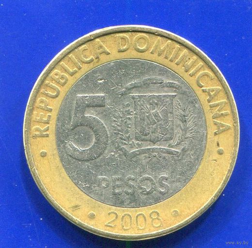 Доминиканская Республика , Доминикана 5 песо 2008 , биметалл