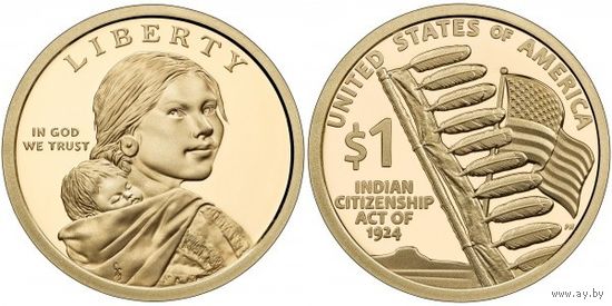США 1 доллар 2024 Сакагавея, Индианка, Закон о гражданстве индейцев  Двор Р UNC