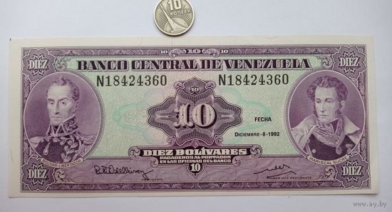 Werty71 Венесуэла 10 боливаров 1992 UNC банкнота