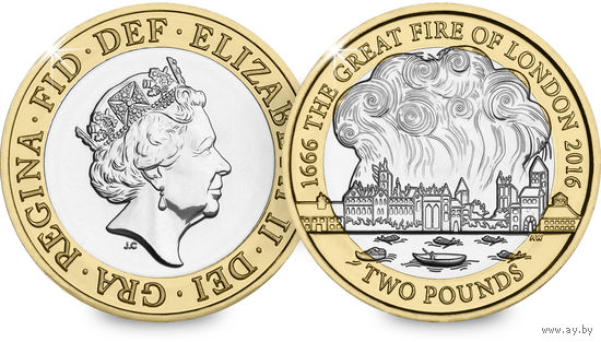 Великобритания 2 фунта, 2016 350 лет Великому лондонскому пожару UNC