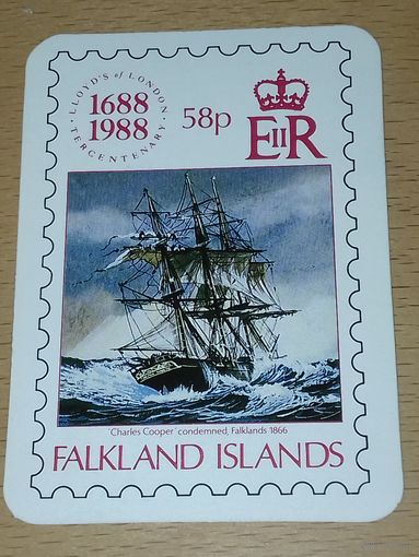 Календарик 1989 Фолклендские острова. Филателистическая контора. Марка. Корабль