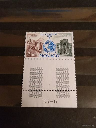 1974 Монако архитектура герб Интерпола чистая без клея без дыр с купоном и номером печатной платы выпускалась одиночкой (1-л1)