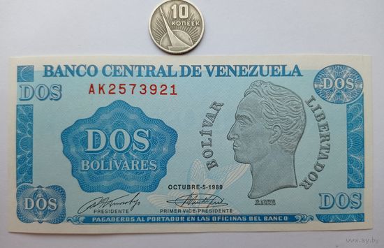 Werty71 Венесуэла 2 боливара 1989 UNC банкнота