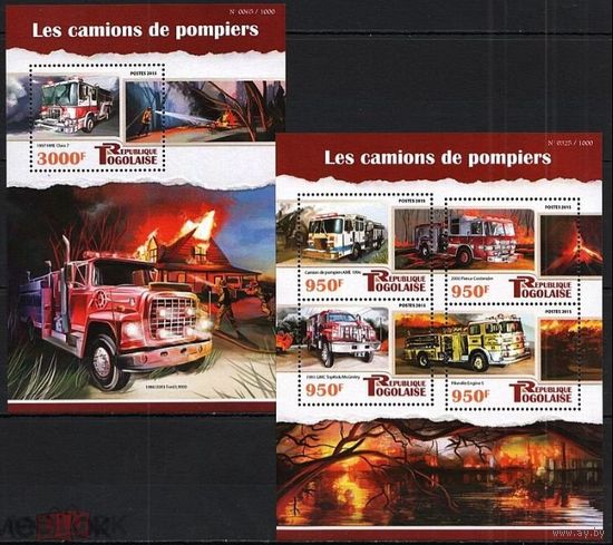Того 2015 Транспорт Пожарные машины  серия блоков MNH