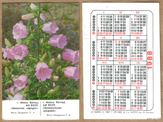 Календарь Минск Ботанический сад 1988