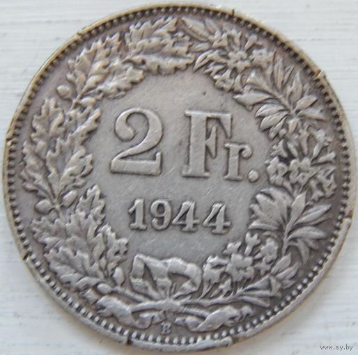 16. Швейцария 2 франка 1944 год. серебро