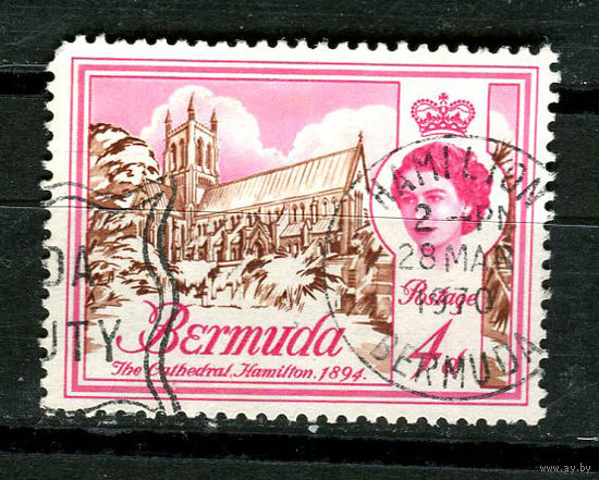 Британские колонии - Бермуды - 1962/1969 - Королева Елизавета II и архитеткутра 4Р - [Mi.165] - 1 марка. Гашеная.  (Лот 59AL)