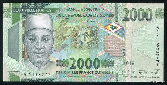 Гвинея 2000 франков 2018 г. P48Aa. Серия AY. UNC