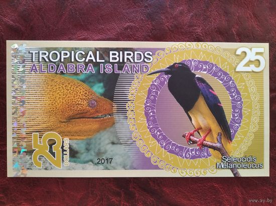 25 долларов о. Альдабра Сейшелы 2017 г. "Тропические птицы".