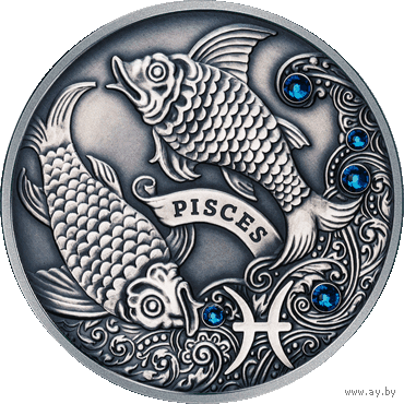 Рыбы (Pisces)  , серебро , 20 рублей , 2015 год. В оригинальном футляре ! Знаки зодиака . Гороскоп . Задиак . Гараскоп . Зодиакальный Гороскоп .