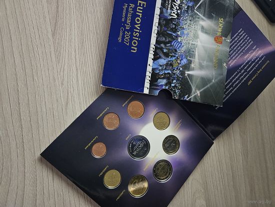 Финляндия 2007 год Евровидение. 1, 2, 5, 10, 20, 50 евроцентов, 1, 2 юбилейные евро. Официальный набор монет в буклете.