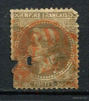 Франция - 1862/1870 - Император Наполеон III - 30C - (есть тонкое место и надрыв) - [Mi.29a] - 1 марка. Гашеная.  (Лот 107BZ)
