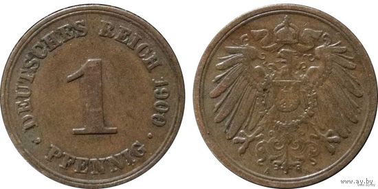 YS: Германия, Рейх, 1 пфенниг 1900A, KM# 10 (2)