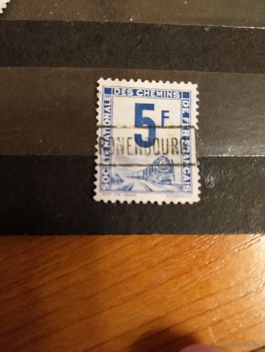 1944 Франция марка оплаты пересылки посылок (пакетов) по железной дороге поезд паровоз Ивер 4 (3-6)