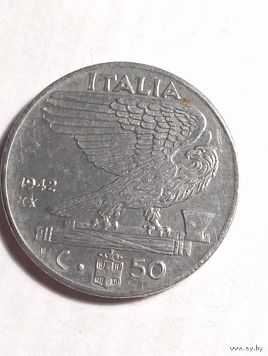 Италия 50 чентезимо 1942 года .