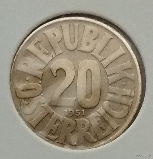 Австрия 20 грошей 1951 г. В холдере