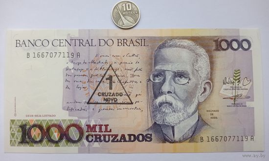 Werty71 Бразилия 1000 крузейро 1 новый крузадо 1989 UNC банкнота