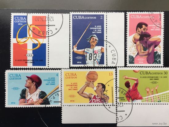Куба 1974 год. XII Центральноамериканские игры (серия из 6 марок)