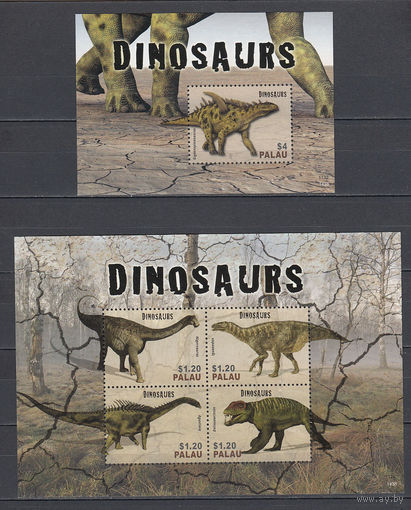 Фауна. Динозавры. Палау. 2014. 1 малый лист и 1 блок. Michel N 3597-3600, бл326 (17,5 е)