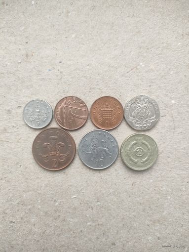 Великобритания 1,1,2,5,10,20 пенсов,1 фунт 1982-2008 г. Сохран!!!