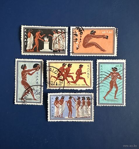 Греция 1960 год Спорт Событие Летние Олимпийские Игры Рим 1960 Серия 6 марок Mi:735,739,740-743 Гашеные