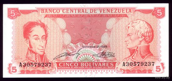 5 Боливарес 1989 год Венесуэла