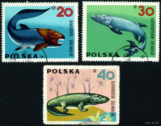Ископаемые животные Польша 1966 год 3 марки
