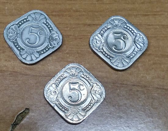 Супер предложение - 3 монеты, Нидерландские Антильские острова 5 центов, 1965-1967-1970 2-14-1,2,3