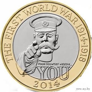 Великобритания 2 фунта, 2014 100 лет Первой Мировой войне UNC