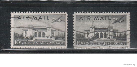 США-1947, (Мих.560), гаш.  , Авиапочта, Самолеты, Архитектура ,оттенки