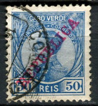 Португальские колонии - Кабо-Верде - 1912 - Король Мануэл II и надпечатка REPUBLICA 50R - [Mi.106] - 1 марка. Гашеная.  (Лот 142AS)