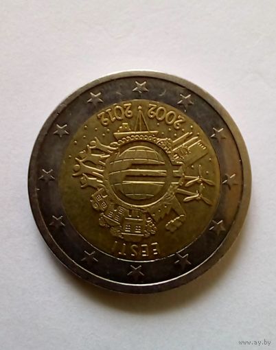 Эстония  2 евро 2012г 10 лет наличными евро (2) UNC