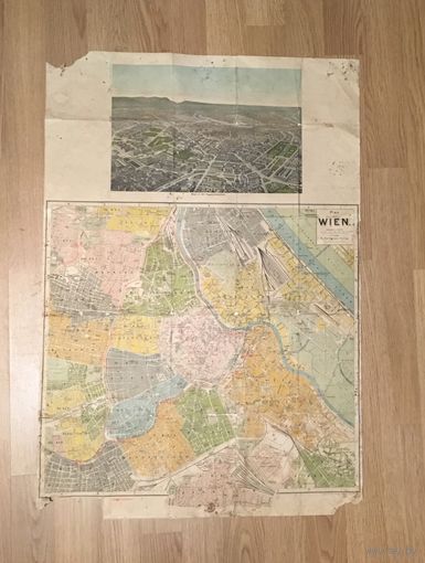 Старинный план Вены Начало 1900 годов размер 72 на 50 см